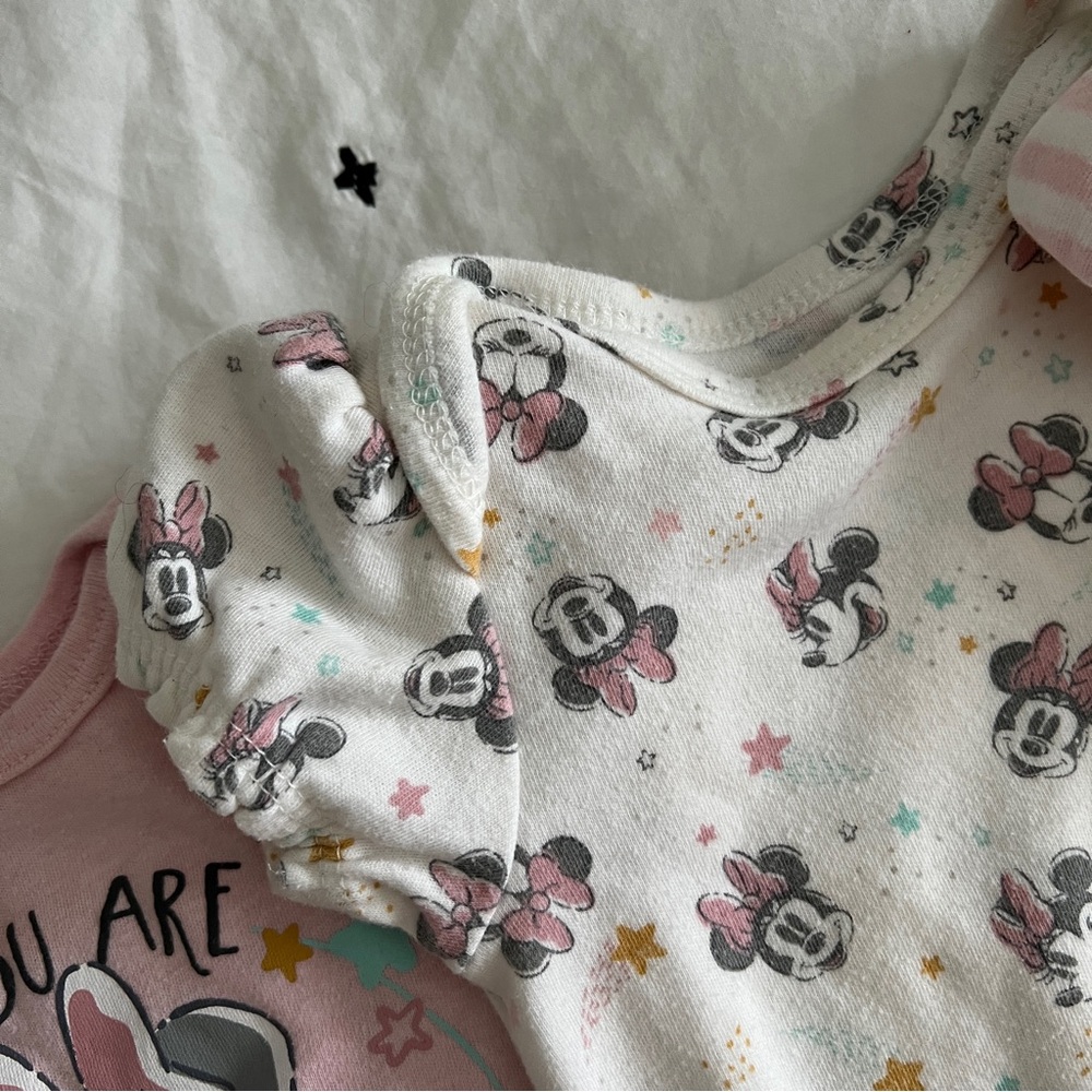 Disney Baby Pink Minnie Mouse Onesie 6 Piece Mix Match Bundle Set Puff Sleeves - Picture 4 of 10